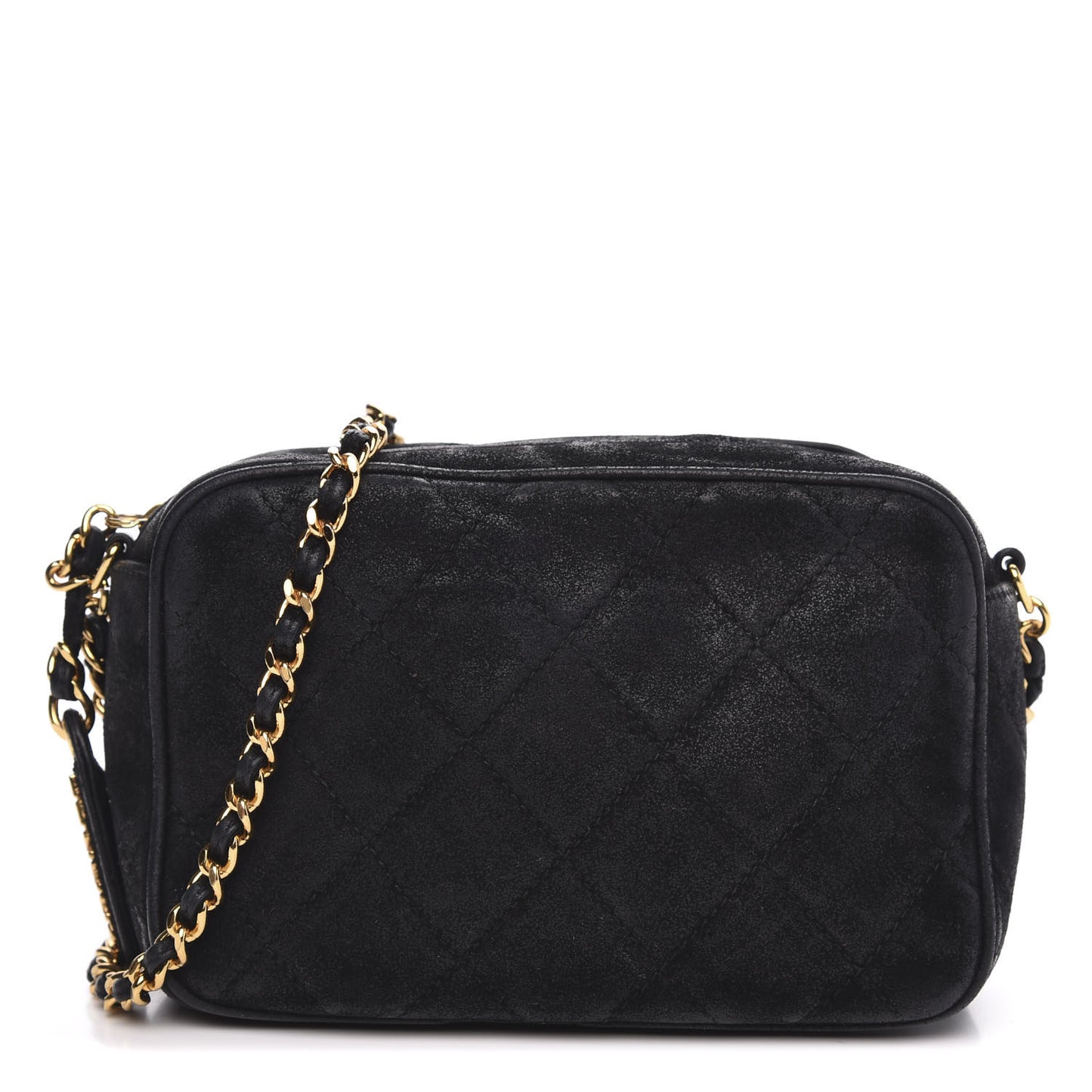 Suede Quilted Camera Case Crossbody Bag Black