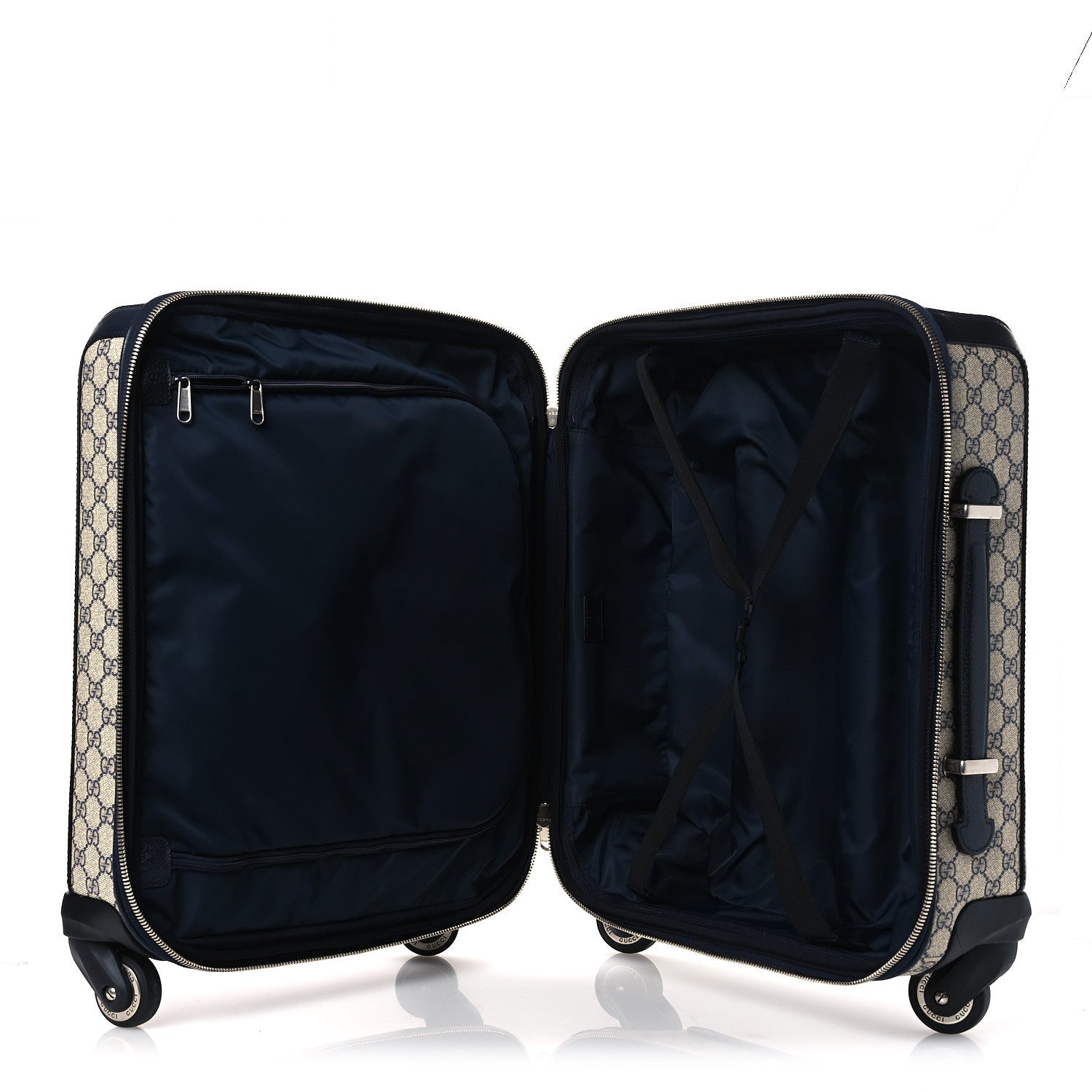 Gucci GG Supreme Monogram Textured Dollar Calfskin Web Small Savoy Cabin Trolley Beige Blue 4 of 9