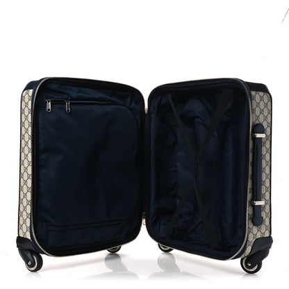 Gucci GG Supreme Monogram Textured Dollar Calfskin Web Small Savoy Cabin Trolley Beige Blue 4 of 9