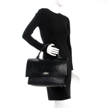 Givenchy Calfskin Crocodile Embossed Medium Shark Lock Satchel Black 3 of 10