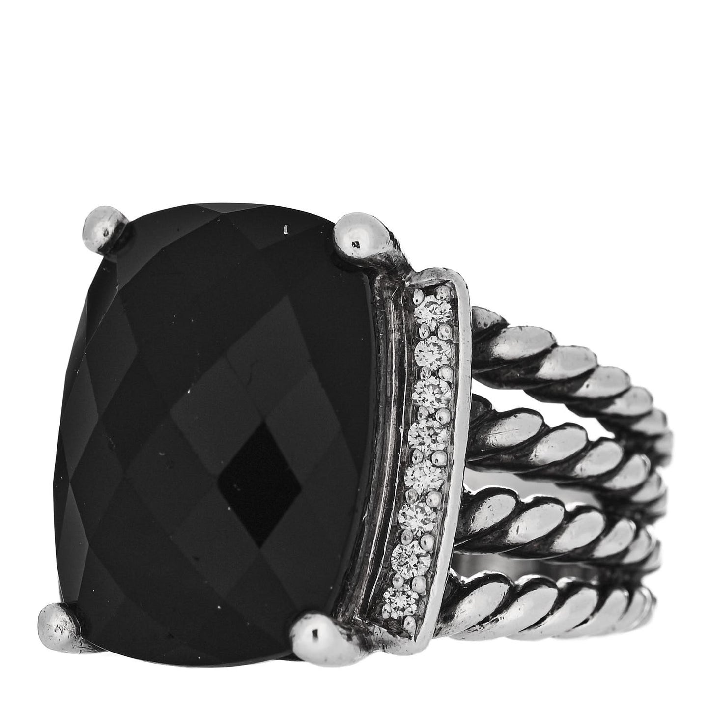 Sterling Silver Diamond Black Onyx 16mm Wheaton Ring 51 5.75