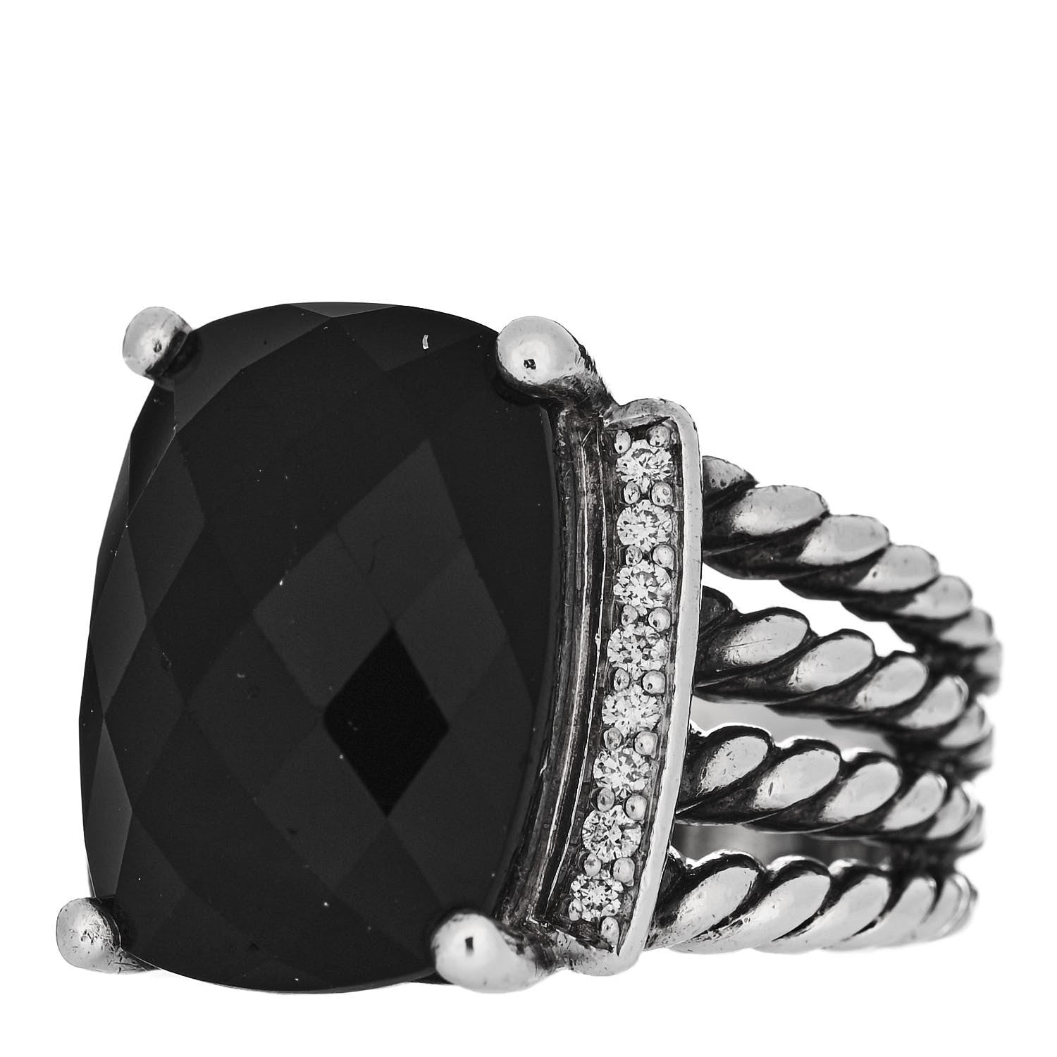 David Yurman Sterling Silver Diamond Black Onyx 16mm Wheaton Ring 51 5.75 3 of 5