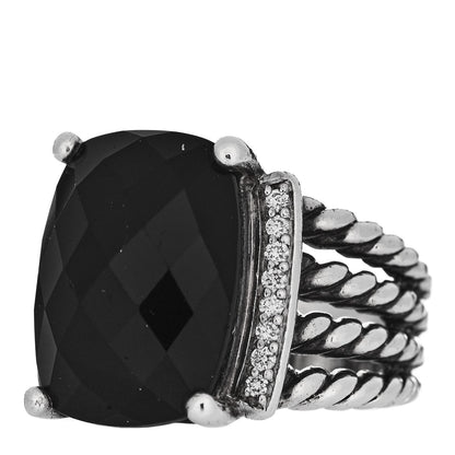 David Yurman Sterling Silver Diamond Black Onyx 16mm Wheaton Ring 51 5.75 3 of 5