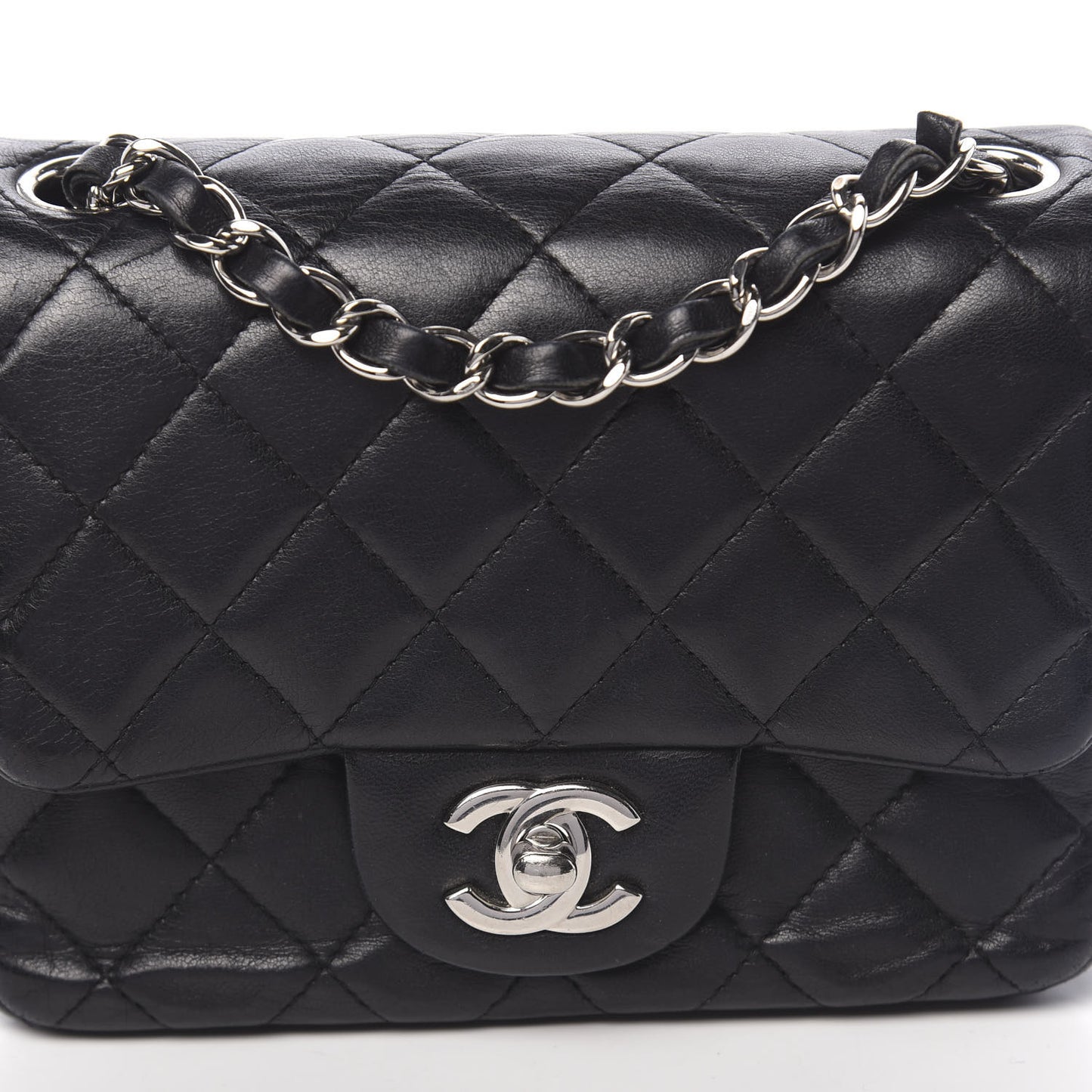 Lambskin Quilted Mini Square Flap Black