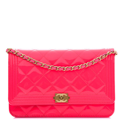Chanel Patent Calfskin Quilted Boy Wallet On Chain WOC Pink 1 of 15