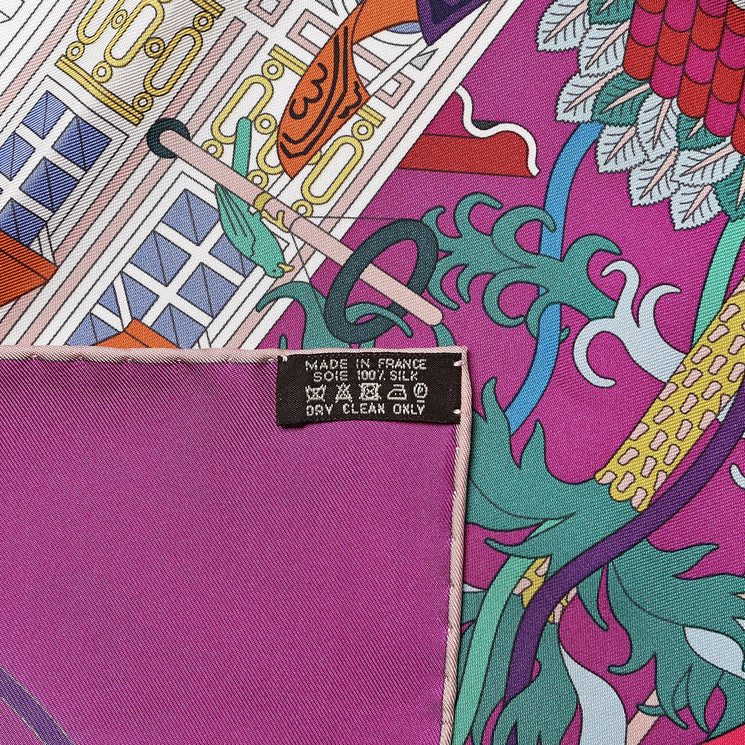 Hermes Silk La Maizeon des Carres Scarf 90 Fuchsia Blanc Multicolore 3 of 5