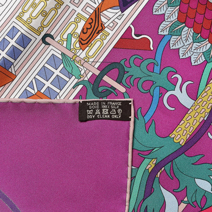 Hermes Silk La Maizeon des Carres Scarf 90 Fuchsia Blanc Multicolore 3 of 5