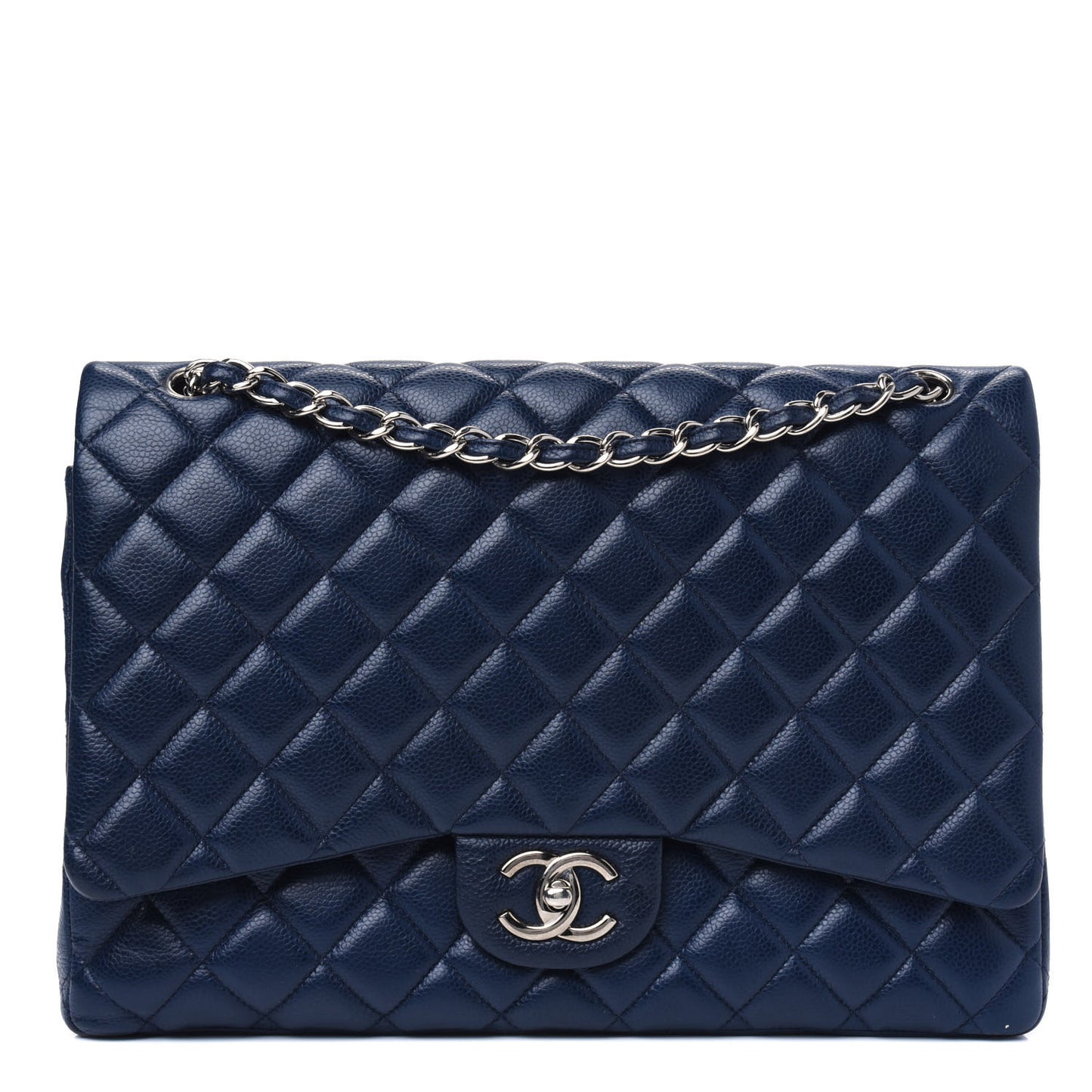 Caviar Quilted Maxi Double Flap Navy Blue