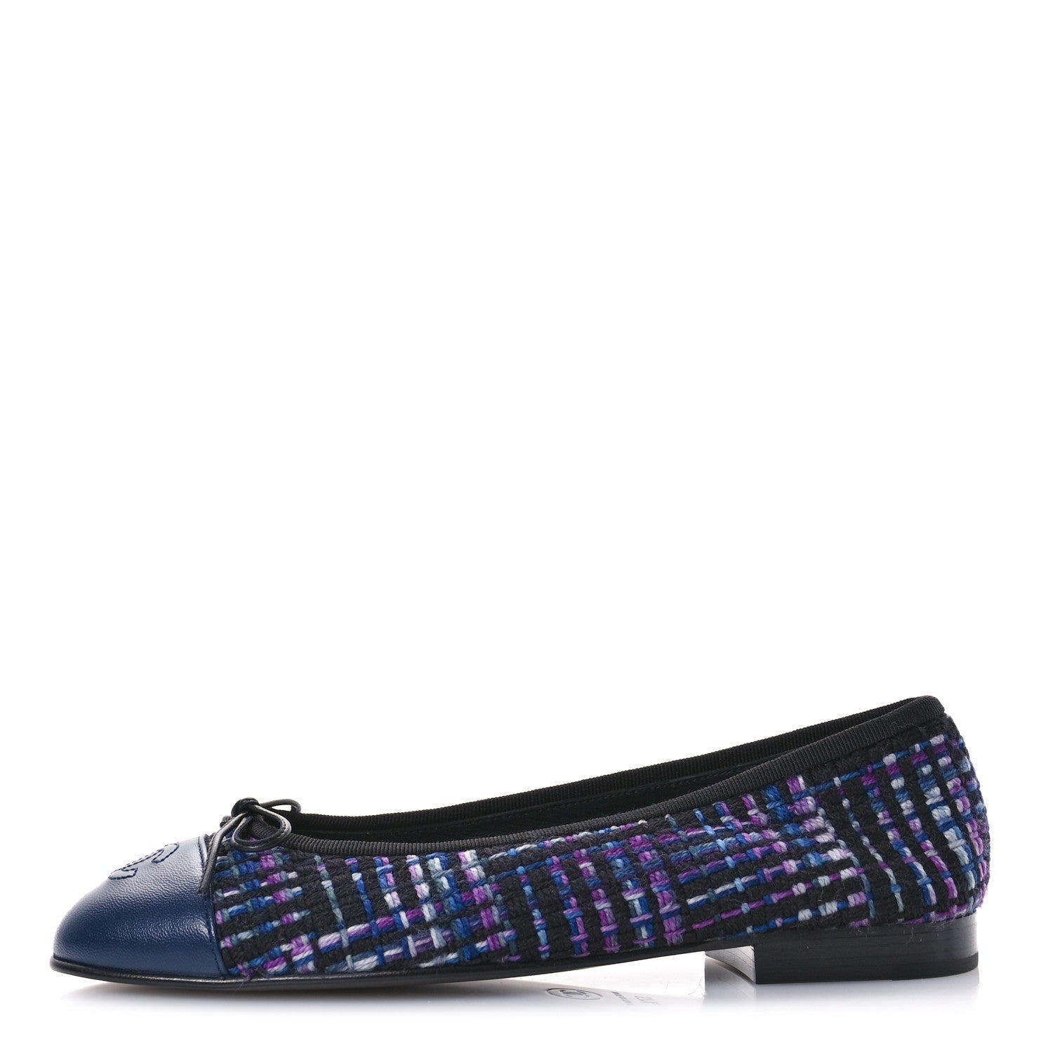 Chanel Wool Tweed Lambskin Cap Toe Ballerina Flats 37.5 Black Purple Blue White 1 of 9