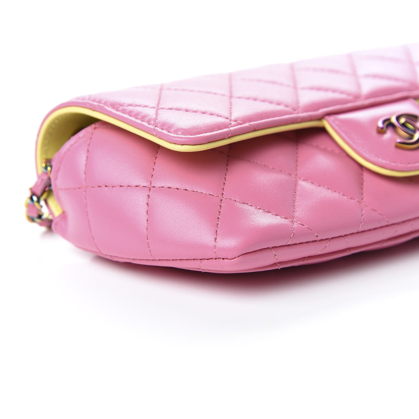 Lambskin Quilted Glasses Case With Chain Pink Yellow