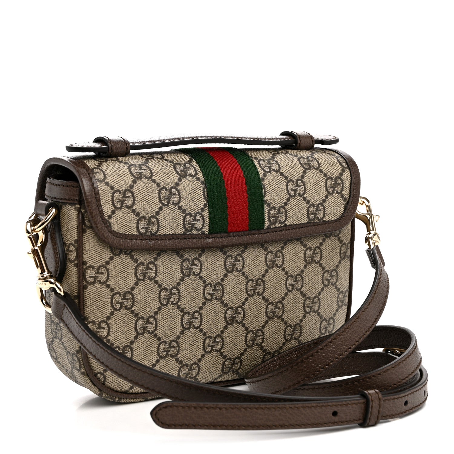Gucci GG Supreme Monogram Textured Dollar Calfskin Small Ophidia Top Handle Shoulder Bag Beige Brown 3 of 10