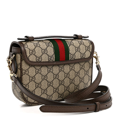 Gucci GG Supreme Monogram Textured Dollar Calfskin Small Ophidia Top Handle Shoulder Bag Beige Brown 3 of 10