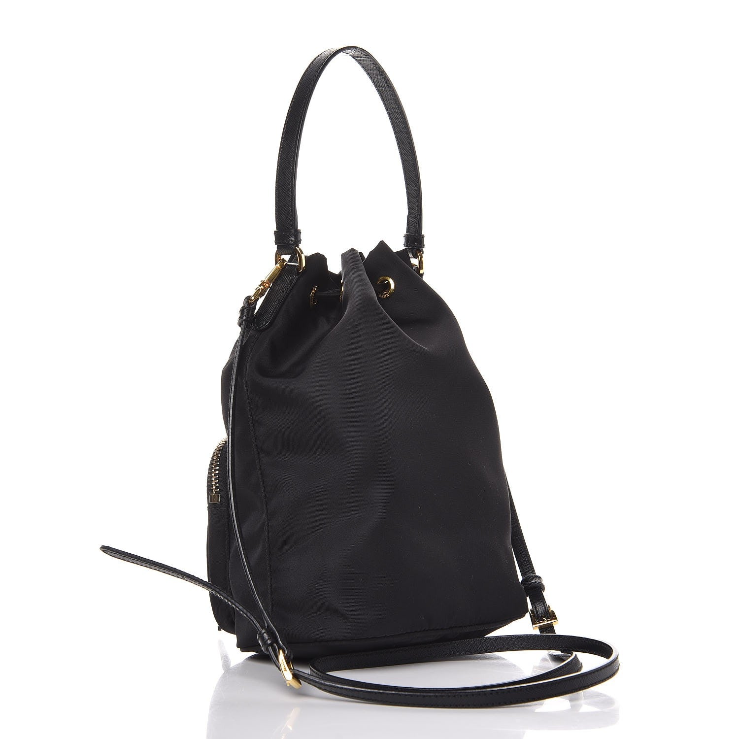 Prada Saffiano Tessuto Nylon Mini Bucket Crossbody Bag Black 4 of 8