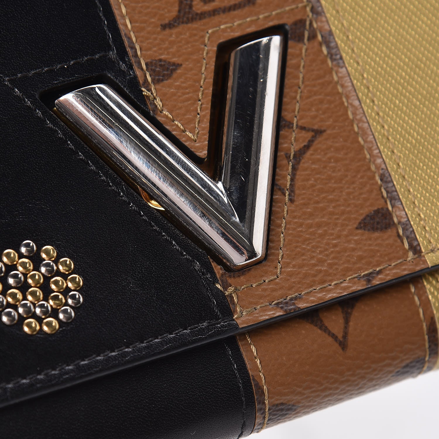 Louis Vuitton Calfskin Reverse Monogram Studded Night Lights Twist Chain Wallet 10 of 13