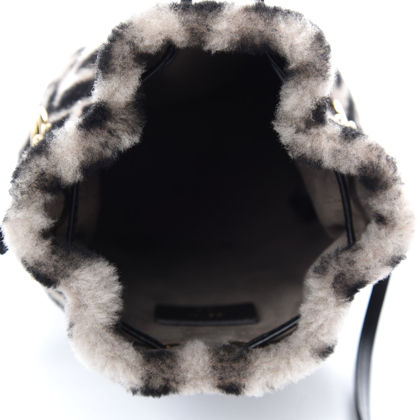Shearling F is Macro FF 1974 Diagonal Mini Mon Tresor Bucket Bag Dove Black