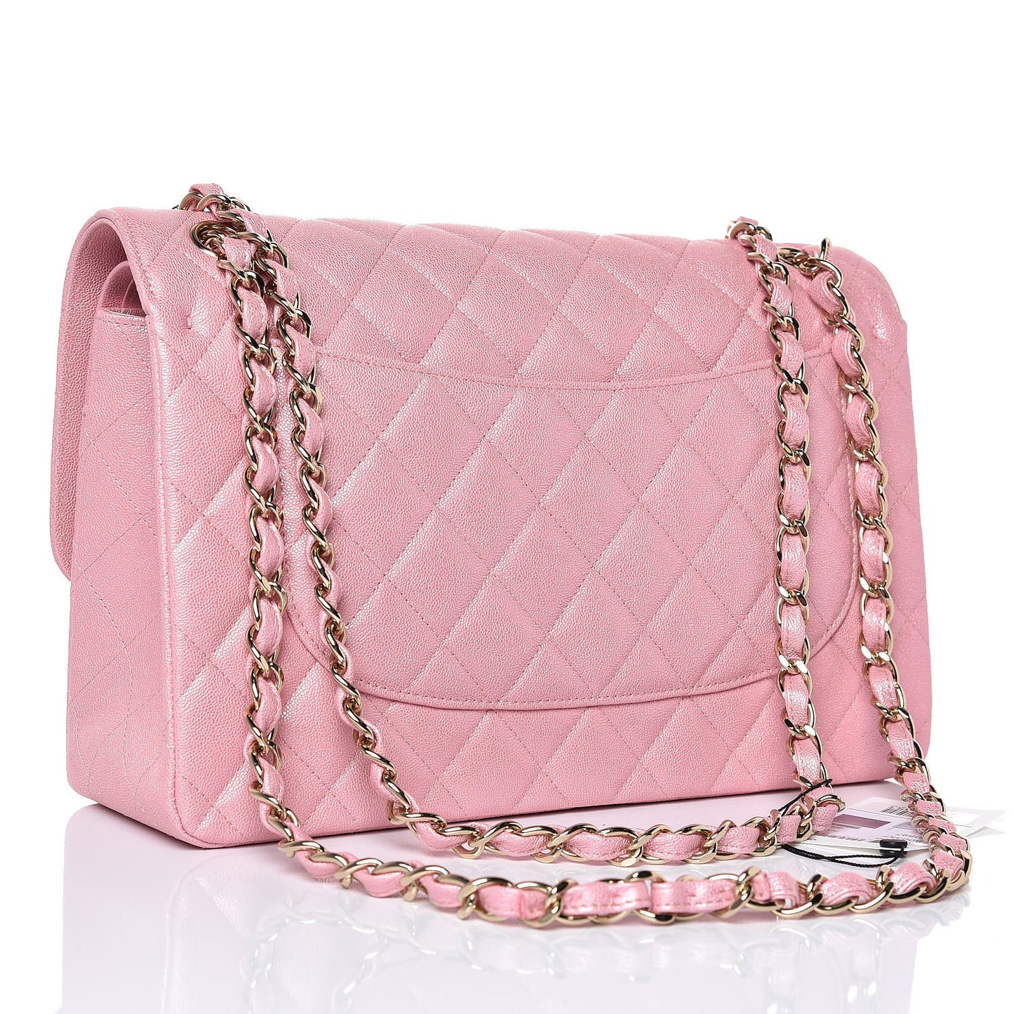 Iridescent Caviar Quilted Jumbo Double Flap Rose Pink
