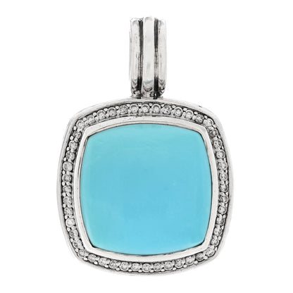 David Yurman Sterling Silver Diamond Turquoise 17mm Albion Enhancer Pendant 1 of 3