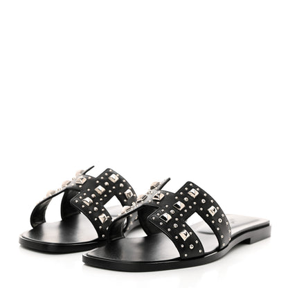 Hermes Calfskin Studded Oran Sandals 38 Black 3 of 9