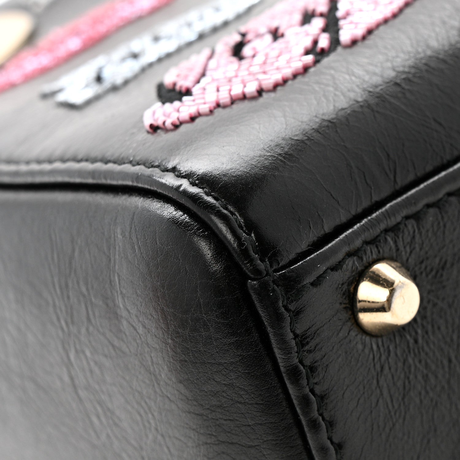 Christian Dior Calfskin Beaded Mini Lady Dior Black 1834764