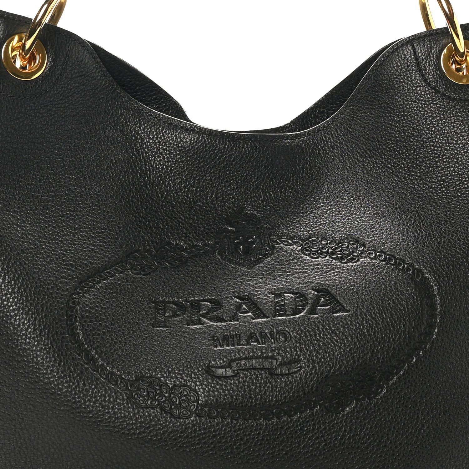 Prada Vitello Phenix Embossed Logo Hobo Black 7 of 9