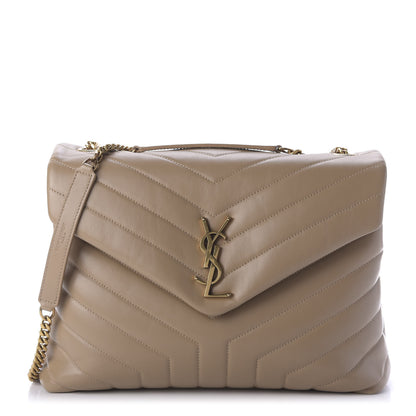 Saint Laurent Calfskin Y Quilted Monogram Medium Loulou Chain Satchel Dark Beige 1 of 9