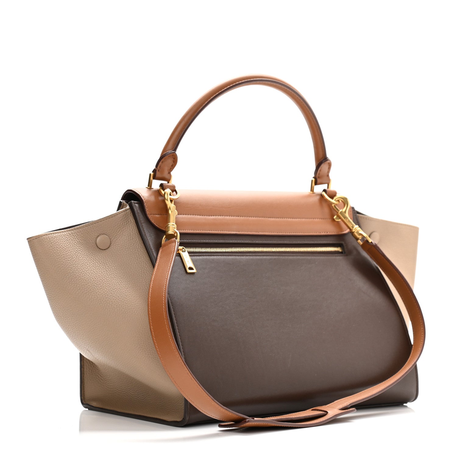 Celine Satin Baby Grained Calfskin Medium Tri-Color Trapeze Tan 3 of 12