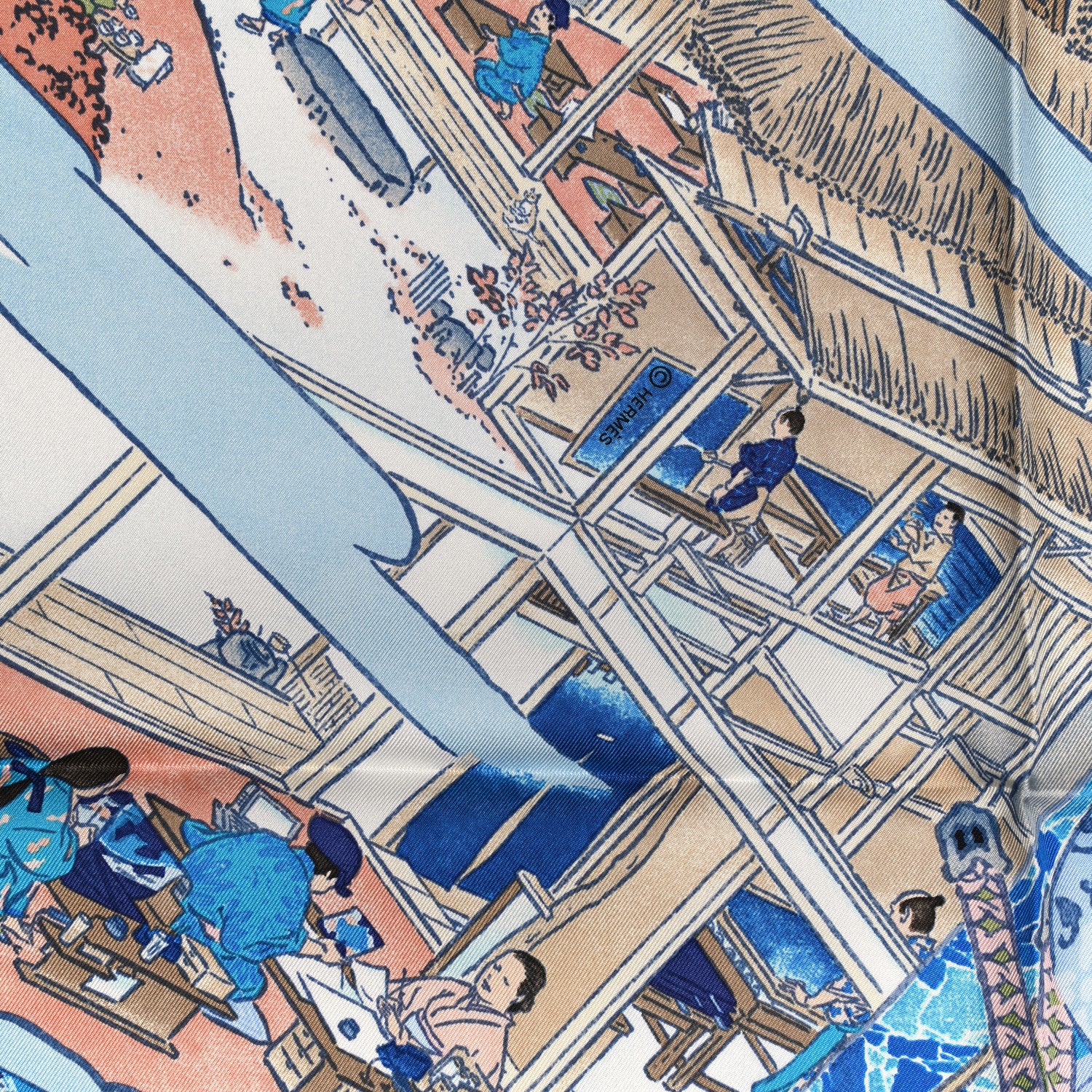 Hermes Silk Les Artisans D'Hermes Scarf 90 Bleu Lagon Ciel 3 of 4