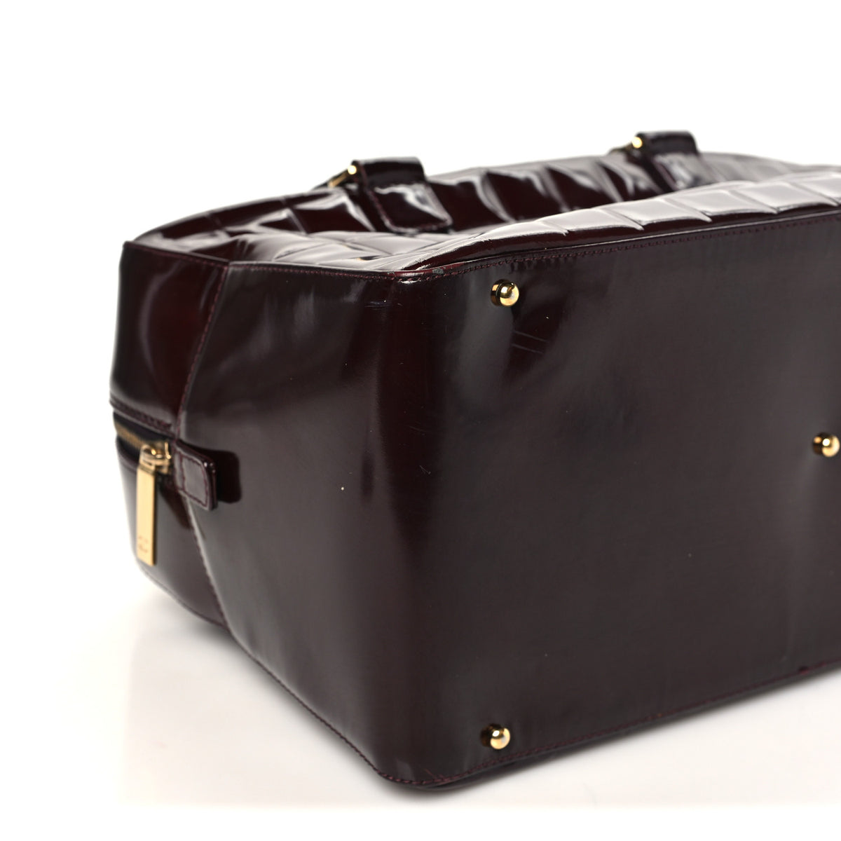 Patent Quilted Chocolate Bar Bowler Burgundy