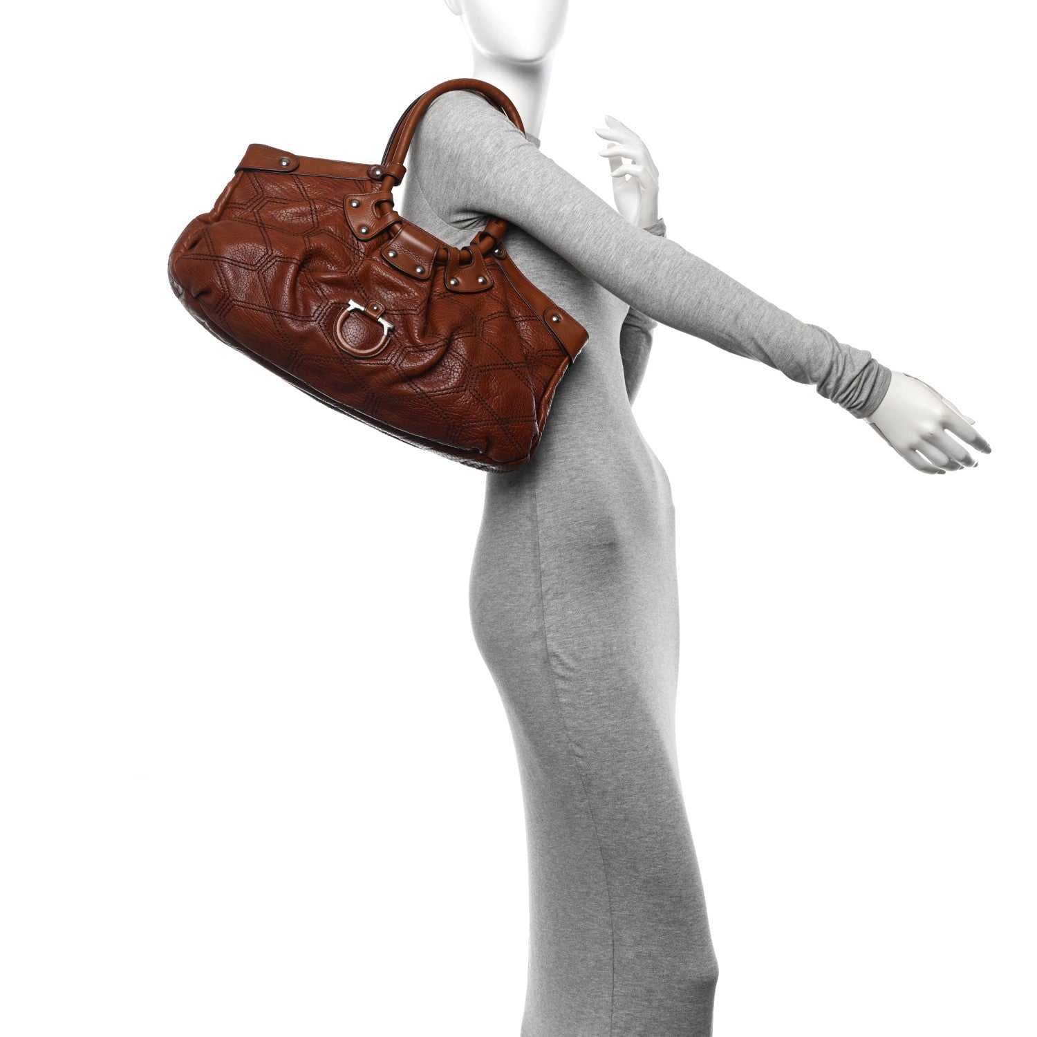 Salvatore Ferragamo Grained Calfskin Quilted Celtico Shoulder Bag Brown 2 of 10
