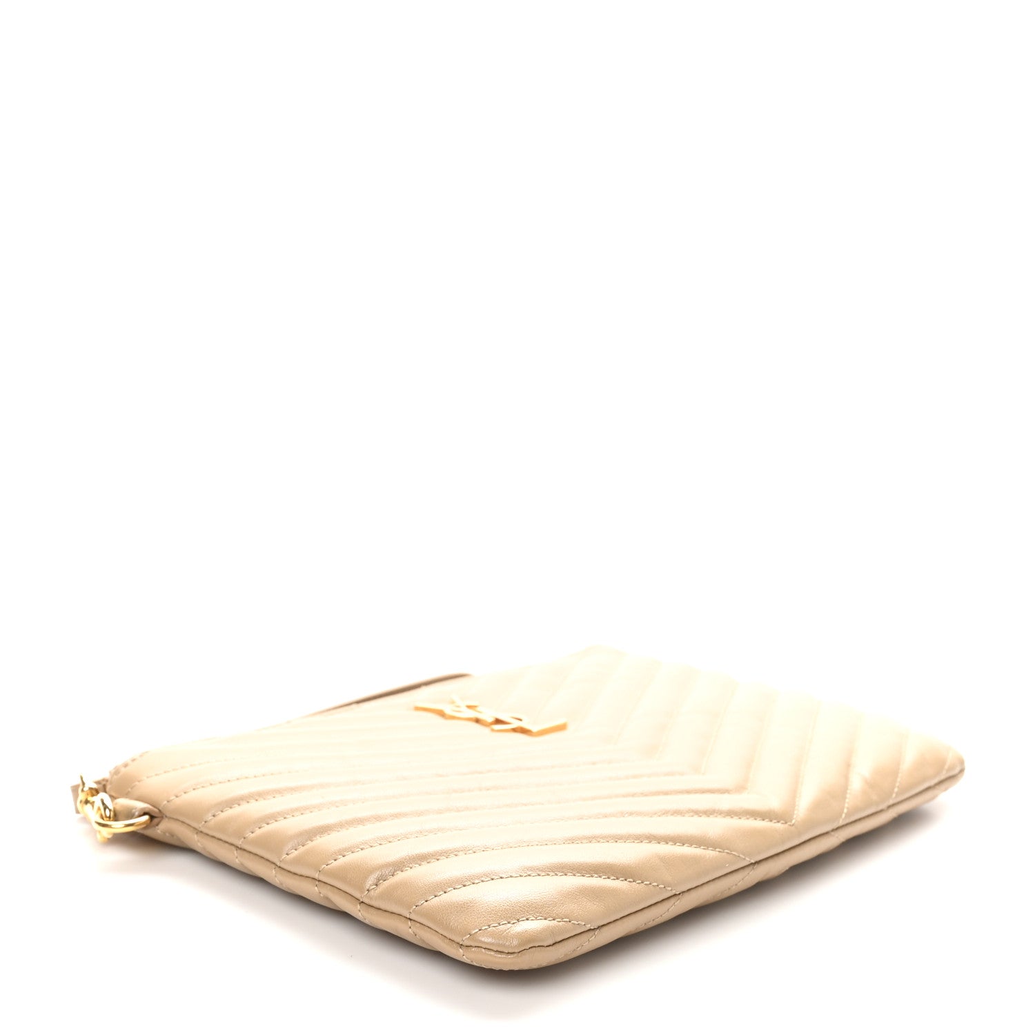 Saint Laurent Calfskin Matelasse Chevron Monogram A5 Wristlet Dark Latte 4 of 10