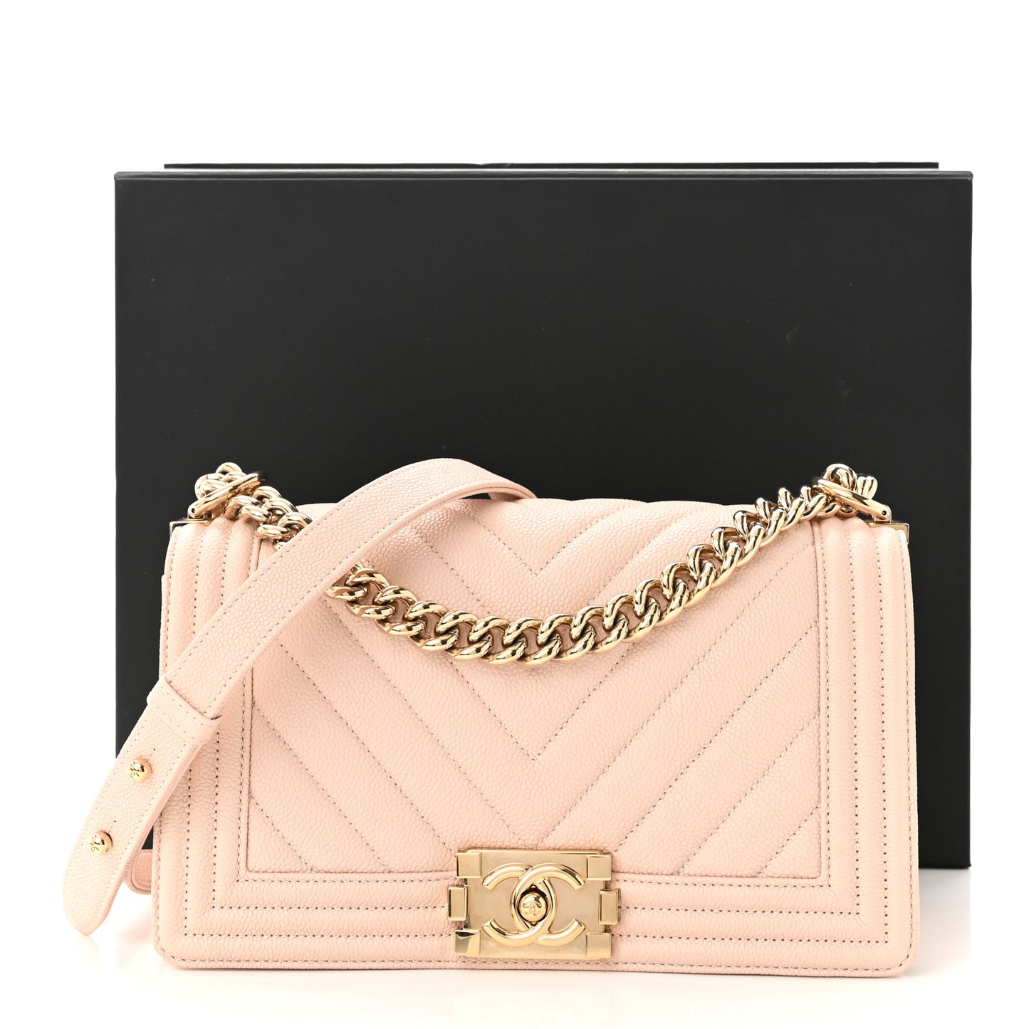 Caviar Chevron Quilted Medium Boy Flap Nude