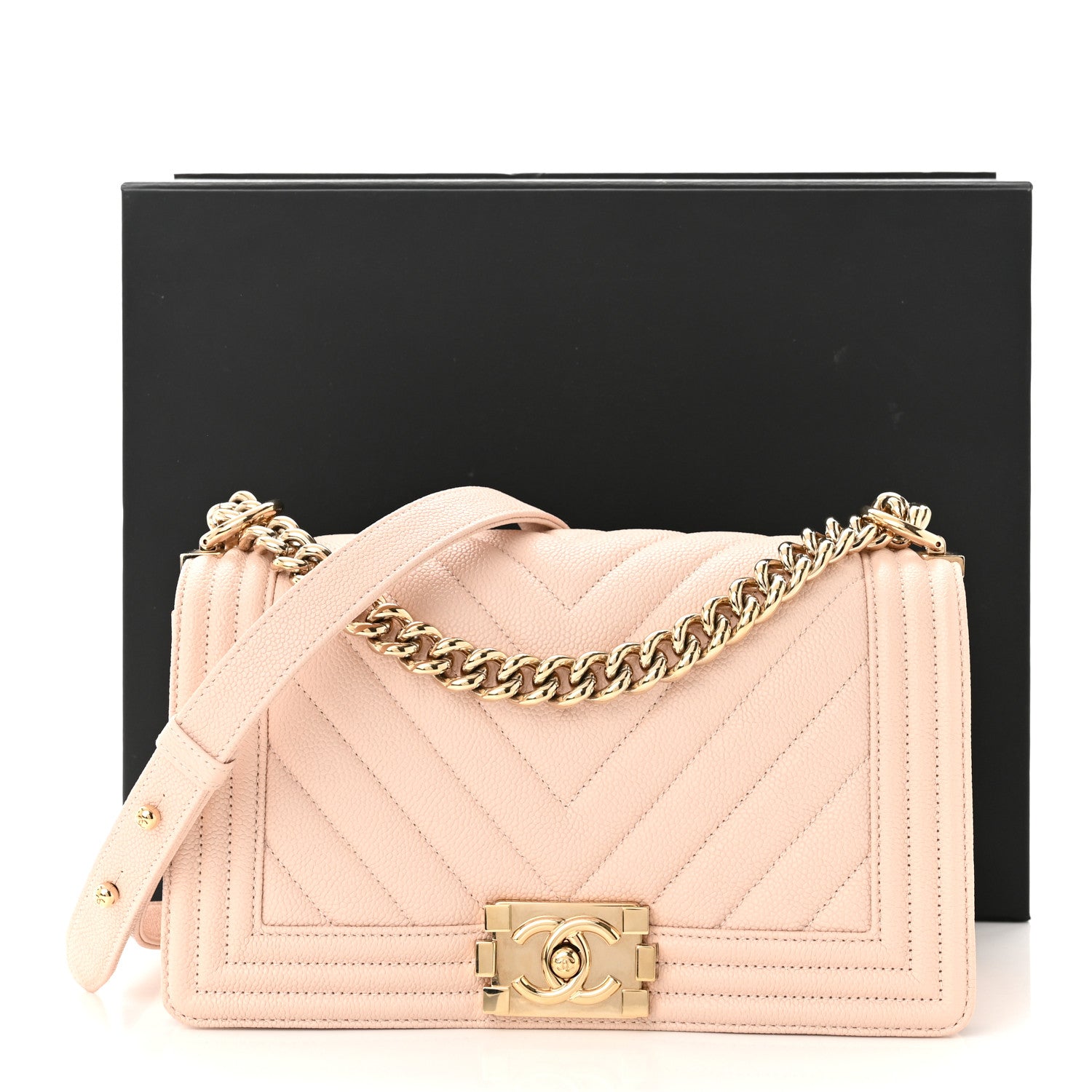 Chanel Caviar Chevron Quilted Medium Boy Flap Nude 11 of 11