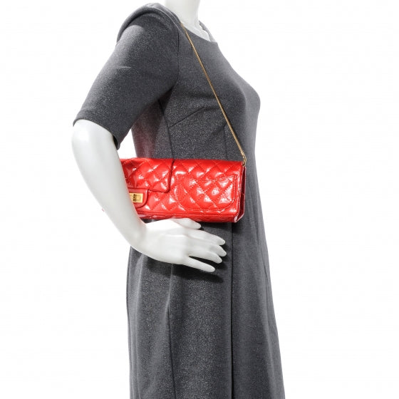Patent Quilted Reissue Double Flap Clutch Red