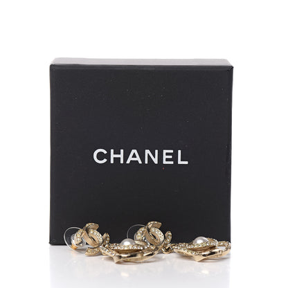 Chanel Crystal Pearl Camellia CC Drop Earrings Gold 5 of 5