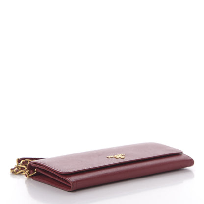 Prada Saffiano Metal Oro Chain Wallet Fuoco 4 of 11