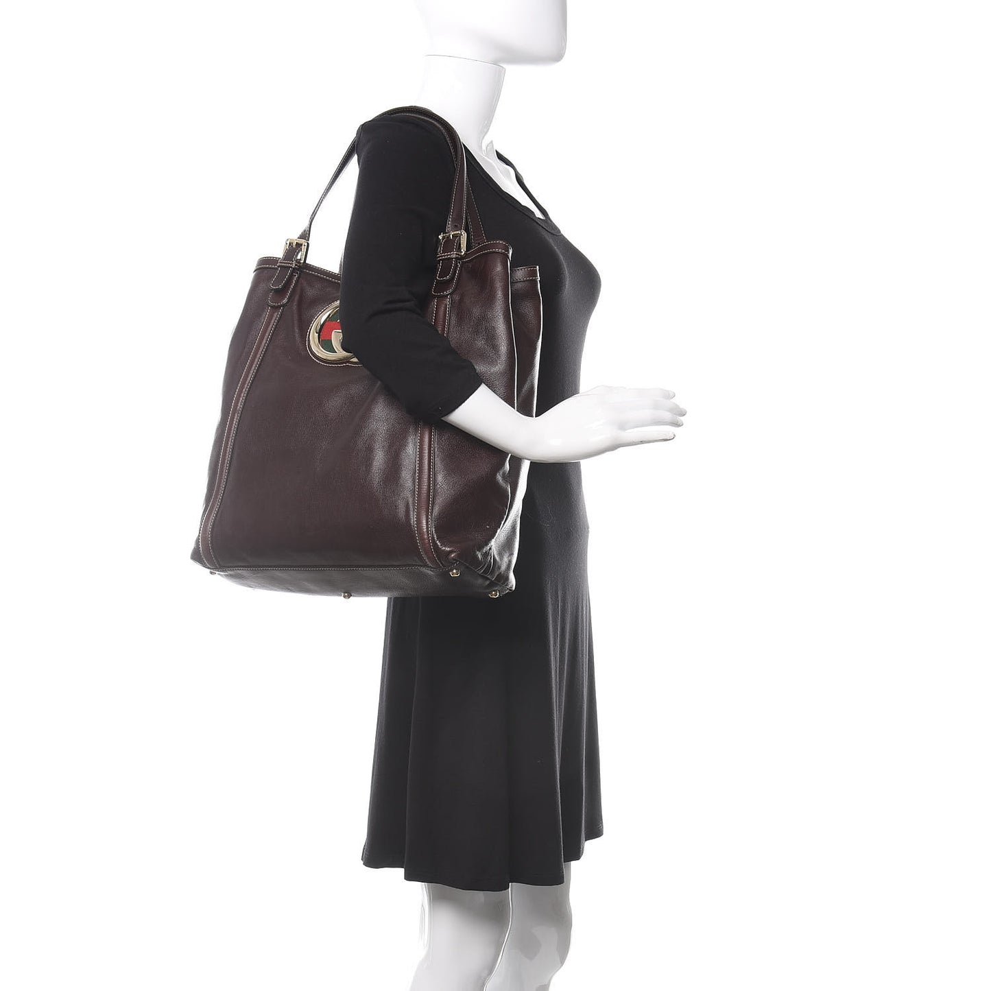 Calfskin Large Britt Shoulder Bag Dark Brown