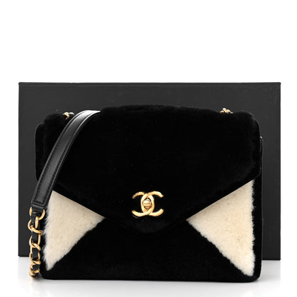 Chanel Shearling Checkered Flap Bag Black White 11 of 11