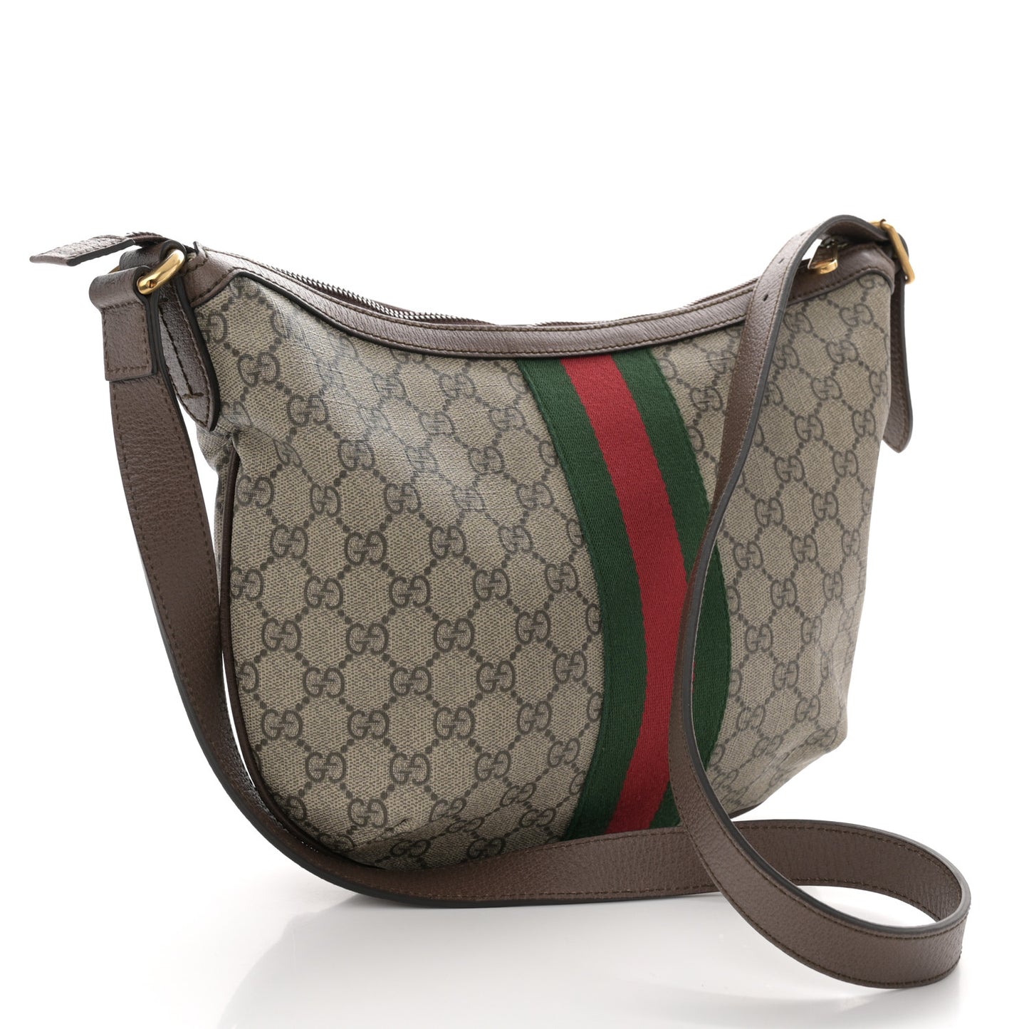 GG Supreme Monogram Web Small Ophidia Half Moon Hobo Brown