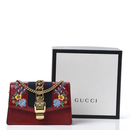 Gucci Patent Embroidered Super Mini Sylvie Chain Shoulder Bag Hibiscus Red 10 of 10