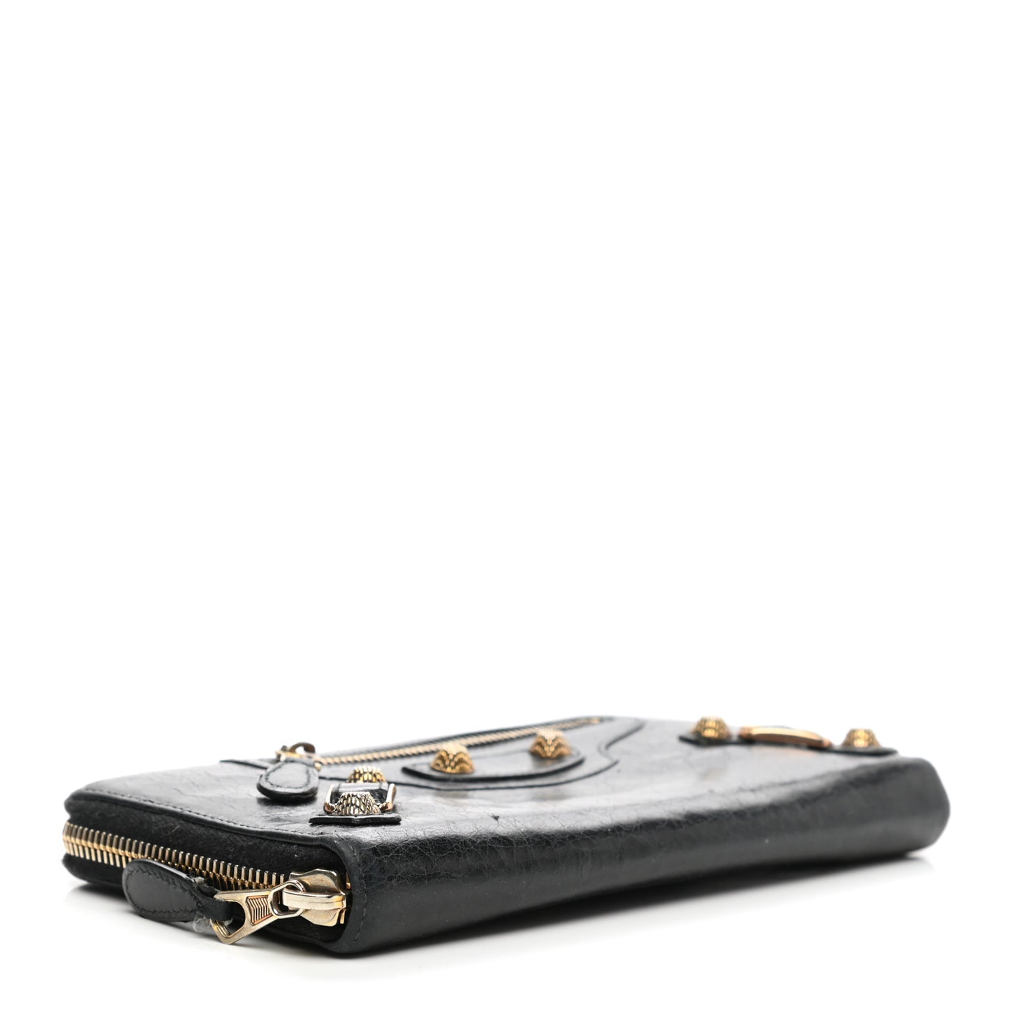 Agneau Giant 12 Rose Gold Hardware Continental Zip Around Wallet Black