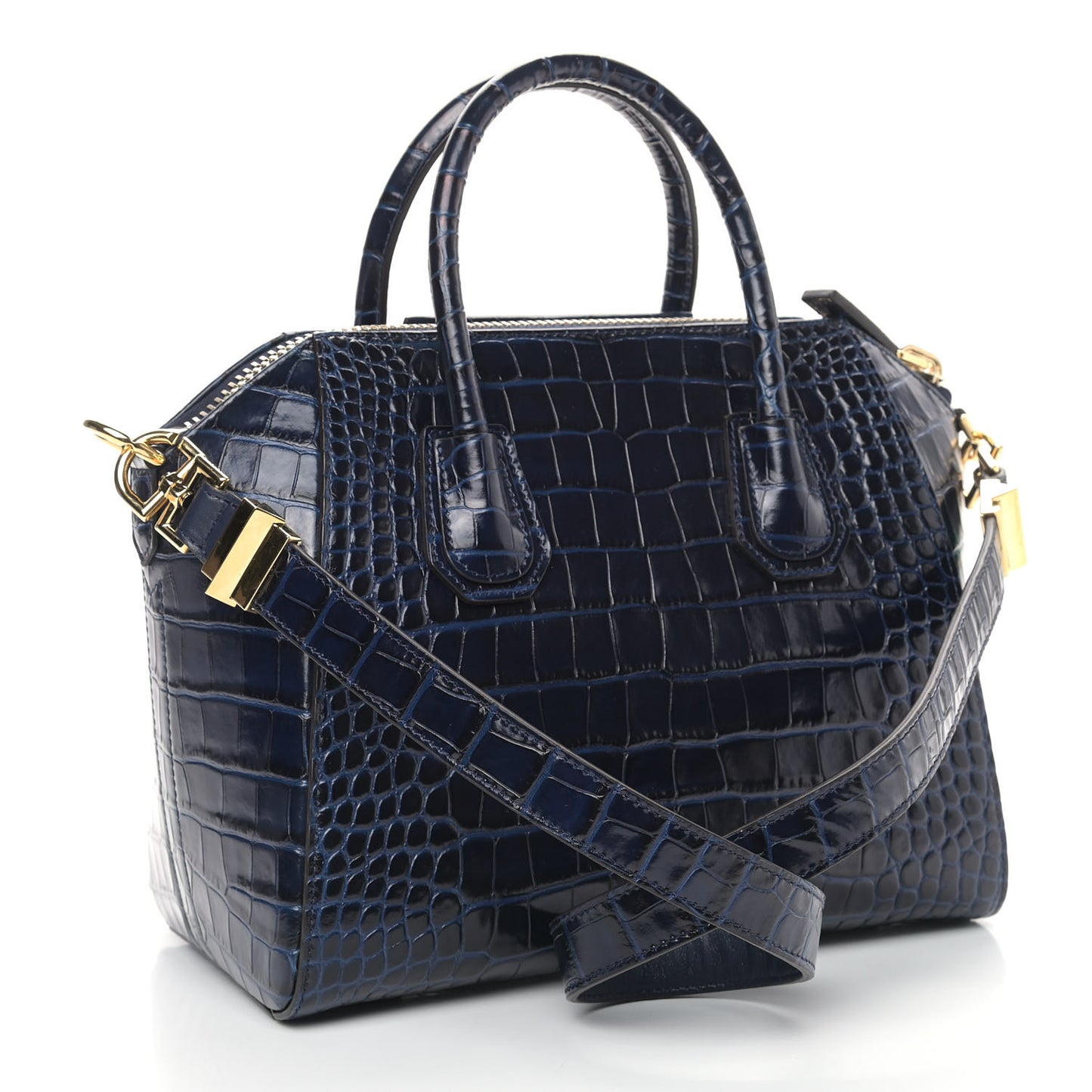Calfskin Crocodile Embossed Small Antigona Deep Blue