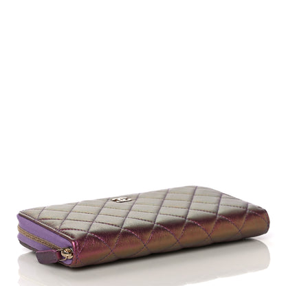 Chanel Iridescent Lambskin Quilted Large Gusset Zip Around Wallet Purple 3 of 12