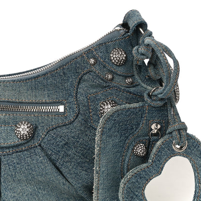 Balenciaga Washed Frayed Denim Crystal Small Le Cagole Shoulder Bag Blue 8 of 11