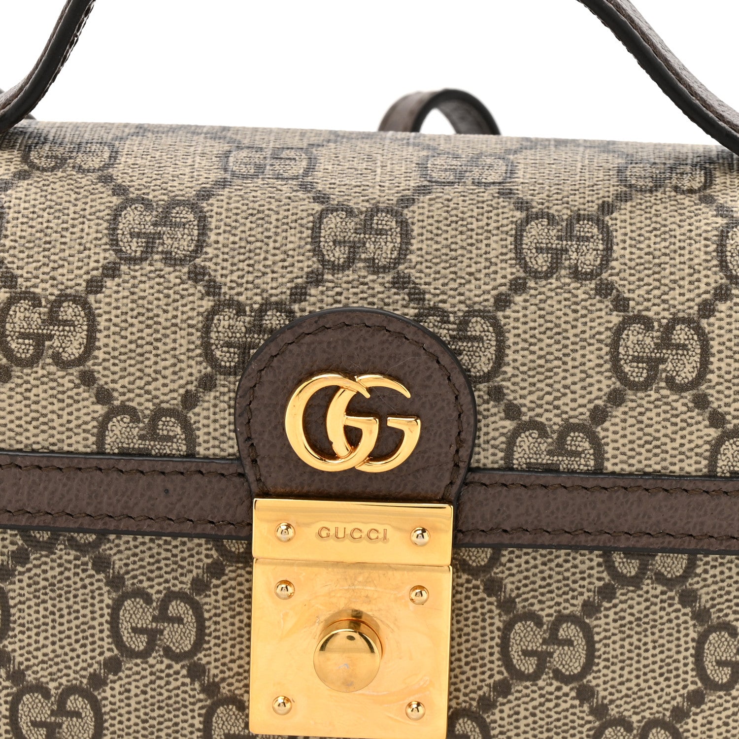 Gucci GG Supreme Monogram Calfskin Mini Ophidia Top Handle Bag Beige Ebony New Acero 8 of 15