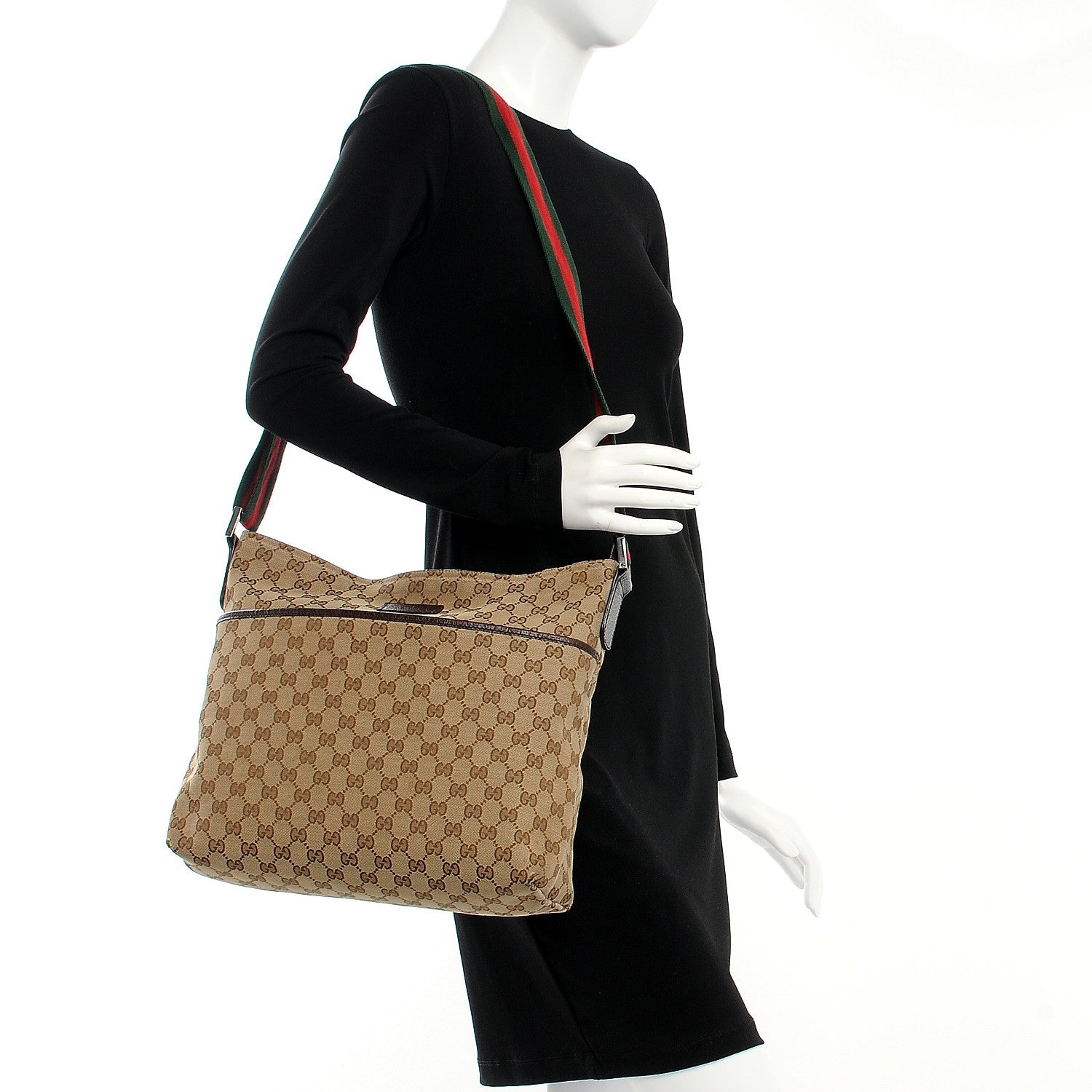 Gucci Monogram Web Medium Flat Messenger Bag Brown 2 of 12