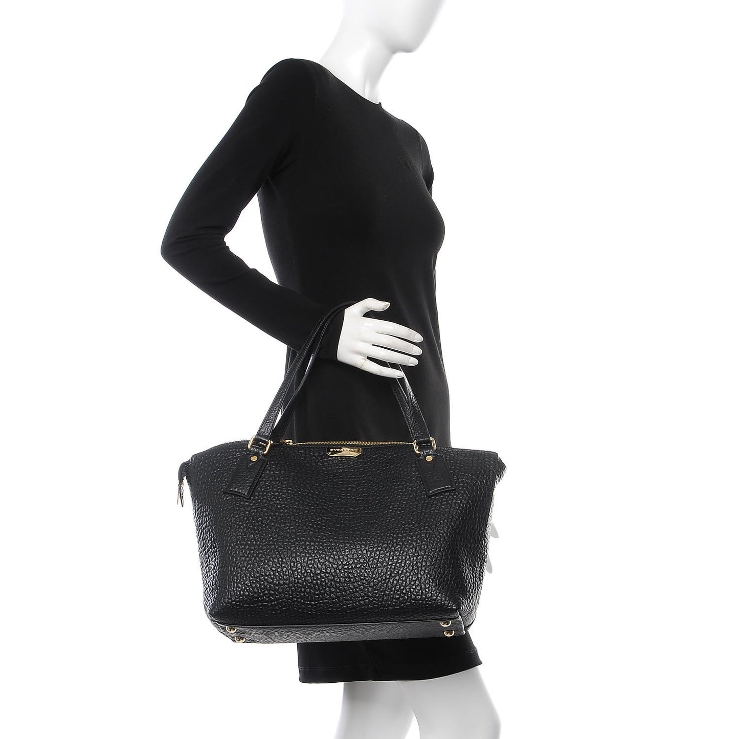 Signature Grain Calfskin Medium Welburn Tote Black