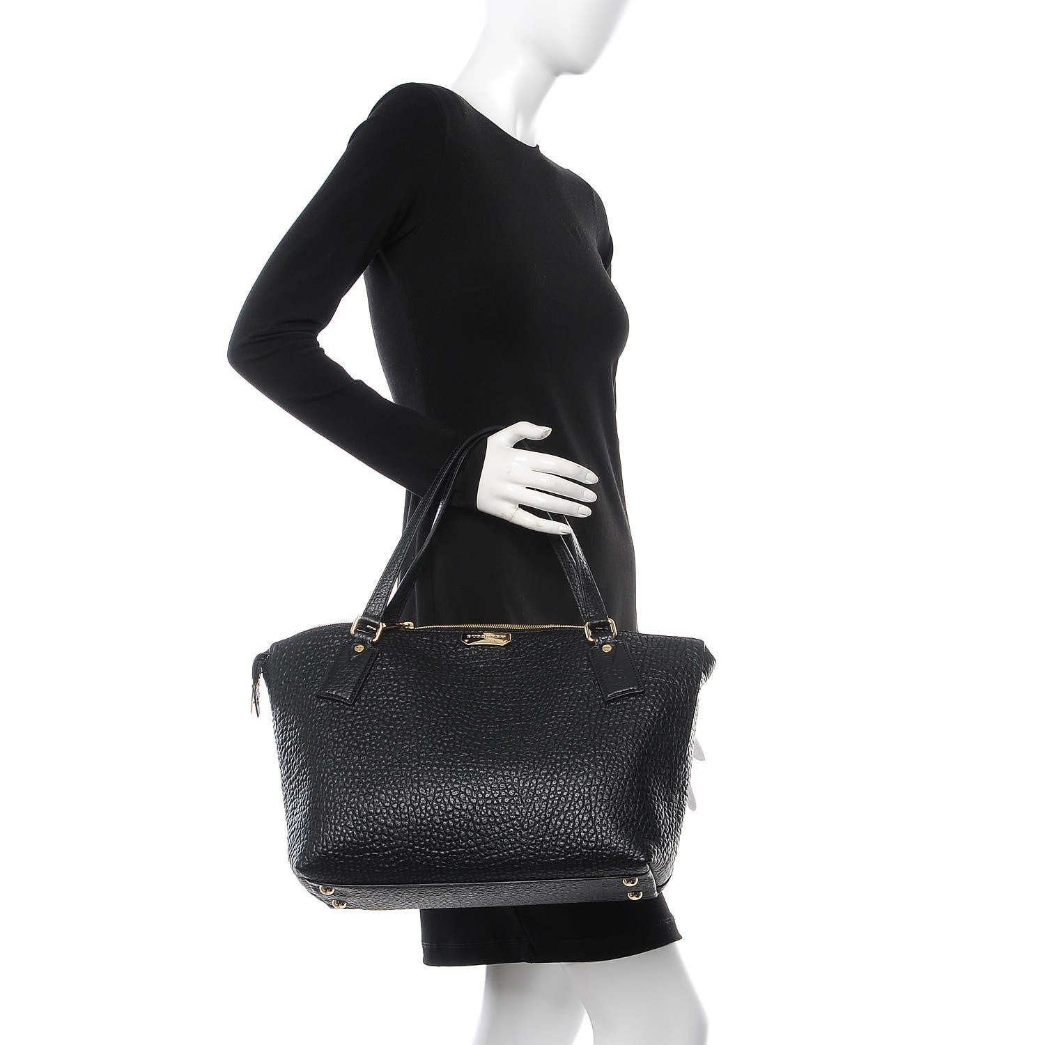 Burberry Signature Grain Calfskin Medium Welburn Tote Black 2 of 7