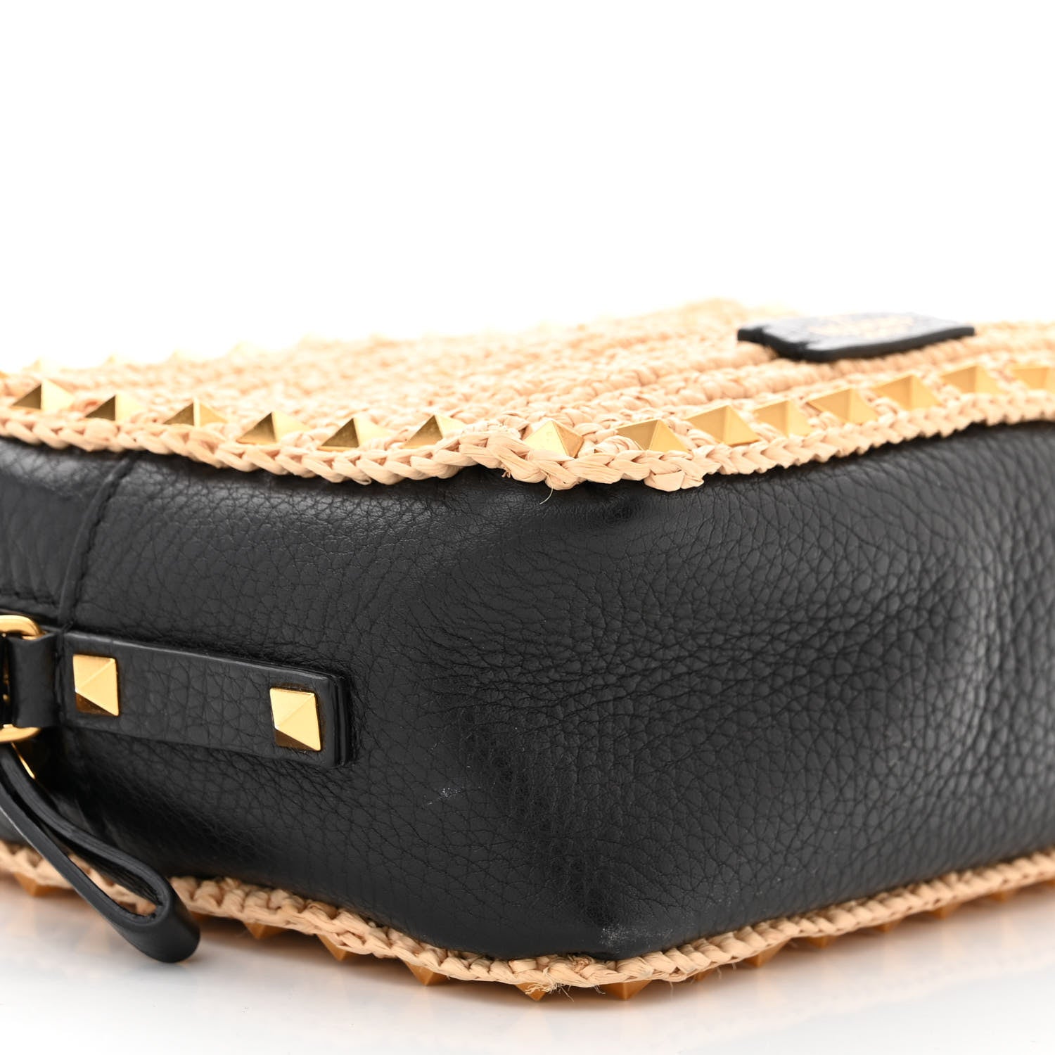 Valentino Garavani Straw Rockstud Camera Crossbody Bag Beige Black 8 of 9