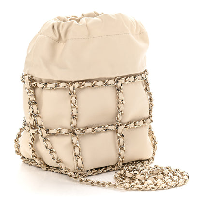 Chanel Lambskin Bucket Chain Drawstring Bag Beige 3 of 10