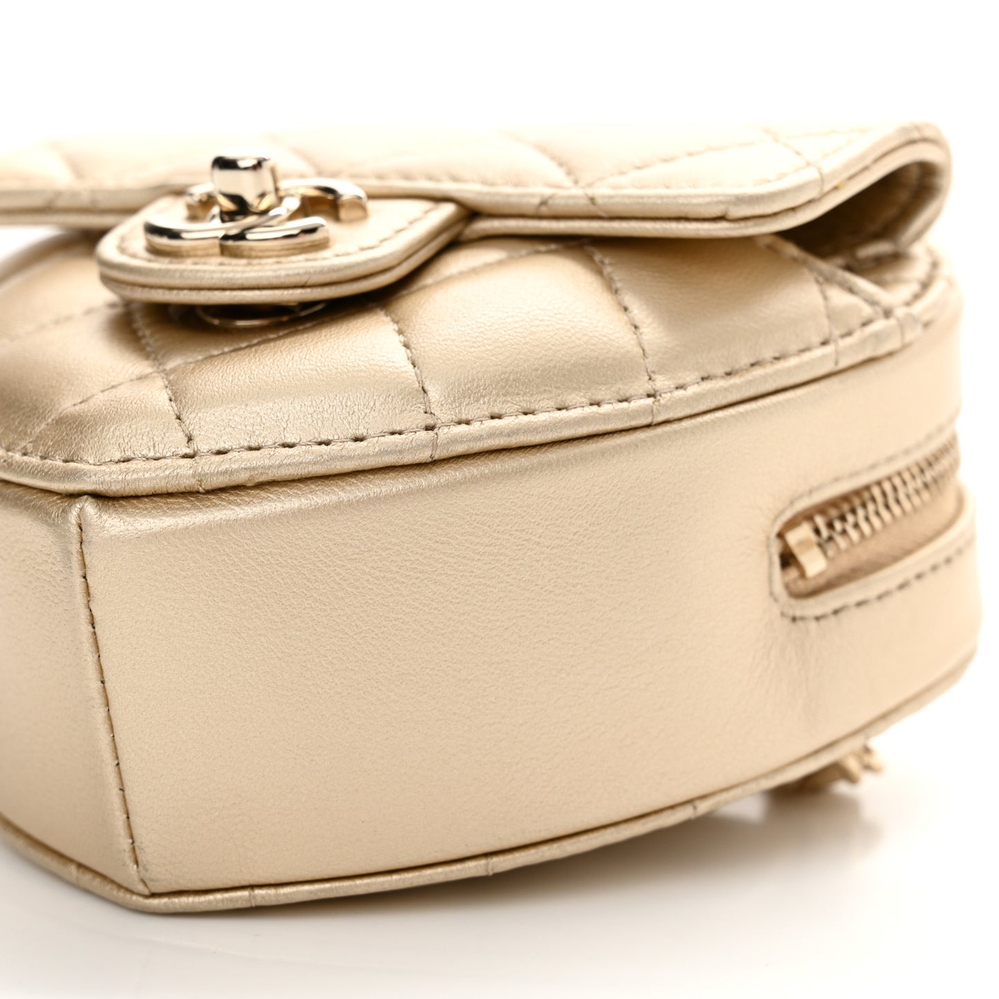 Metallic Lambskin Quilted CC In Love Heart Waist Belt Bag With Chain Gold